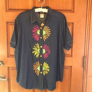 Bob Mackie. NWT Wearable Art Jean shirt  1x